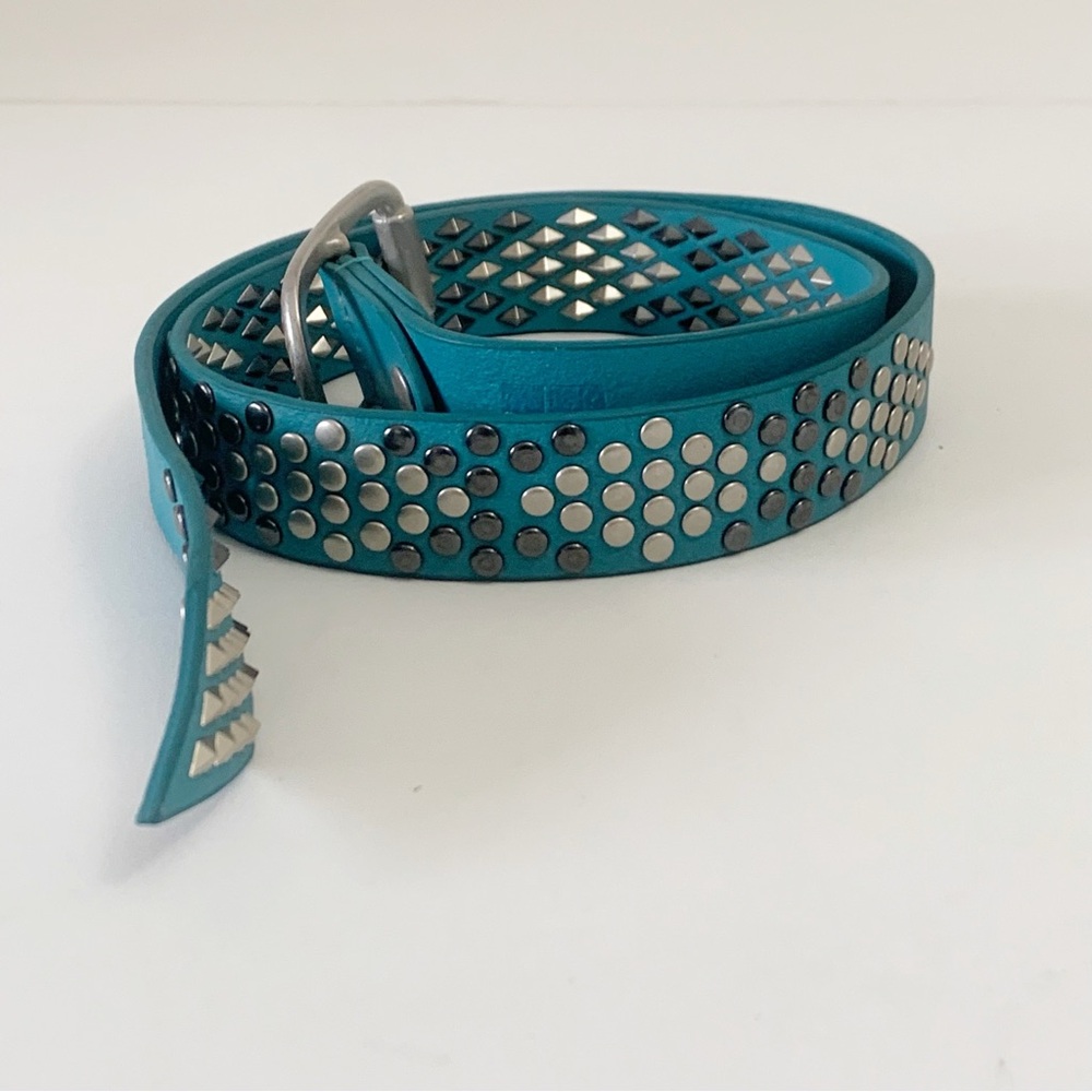 Western Studded Teal Leather Reversable Belt